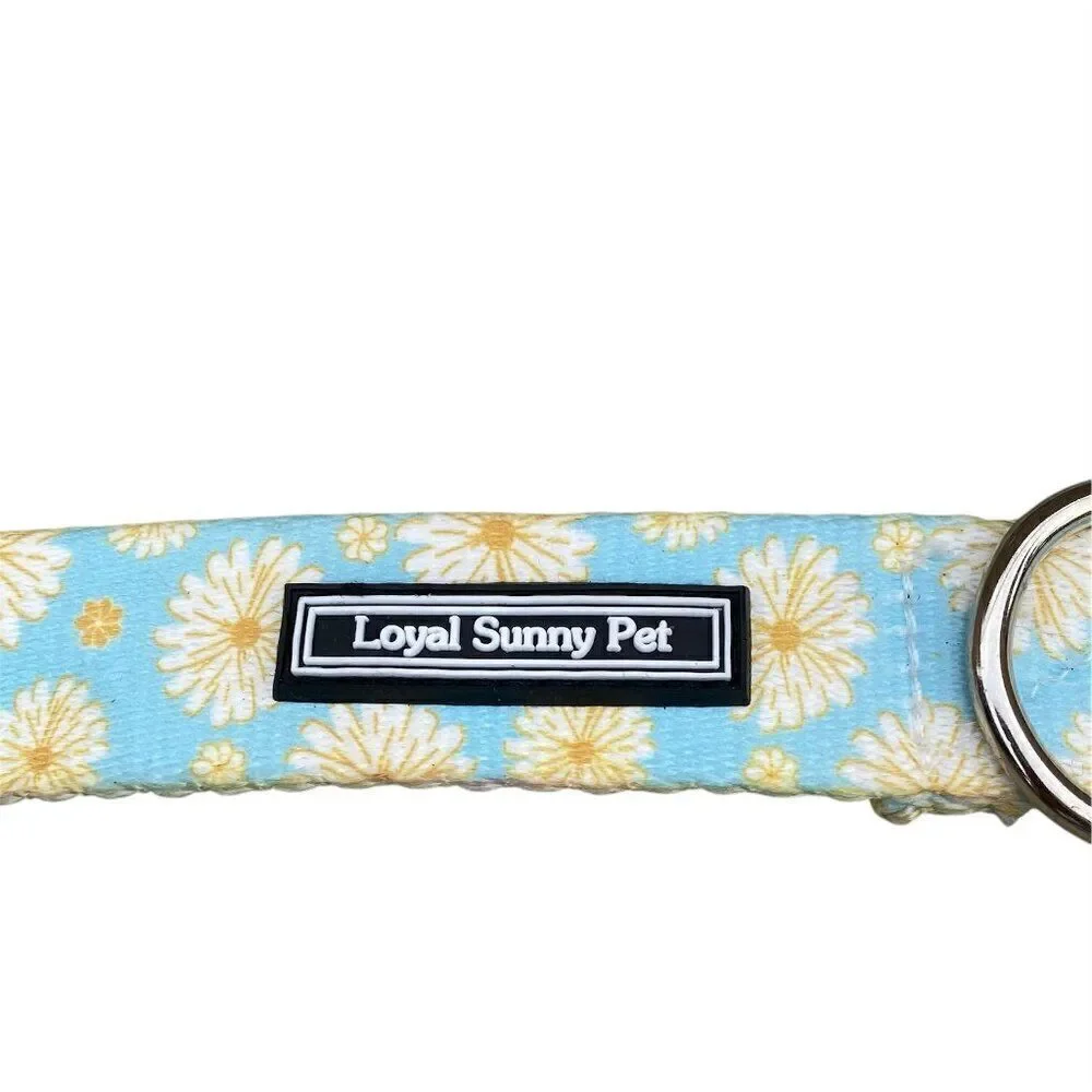 NWOT New Loyal Sunny Pet Dog Collar w/ Buckle Blue/Yellow Flowers M/L